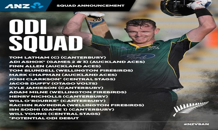 Adi Ashok, Clarkson, O'Rourke receive international call-up as Blackcaps announce ODI squad against 