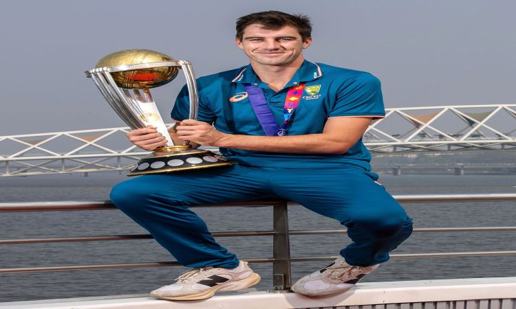 Ahmedabad: Australian captain Pat Cummins poses with the ICC Men's Cricket World Cup trophy