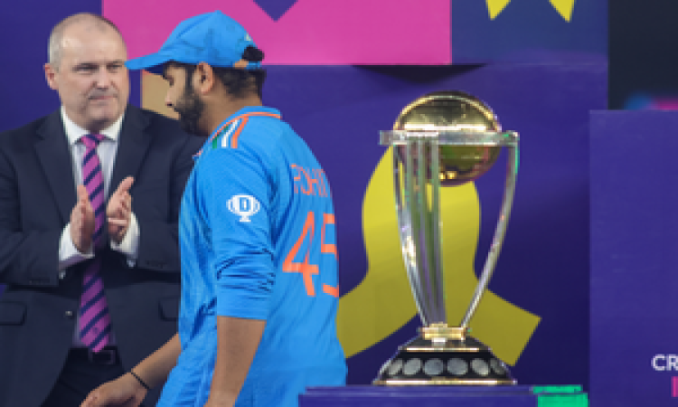 Ahmedabad: Indian captain Rohit Sharma during the post match ceremony 