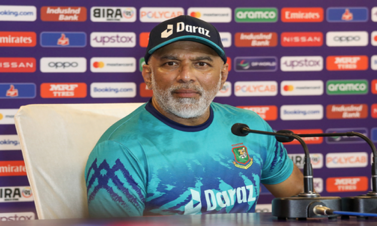 Dharamshala: Bangladesh cricket team head coach Chandika Hathurusingha addresses a press conference