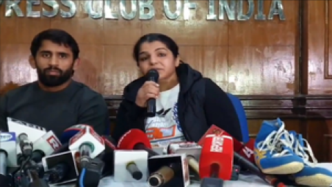 New Delhi: Wrestler Sakshi Malik, Bajrang Punia and Vinesh Phogat speaks to the media