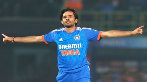 Visakhapatnam: India's Ravi Bishnoi celebrates after taking the wicket of Australia's Matthew Short