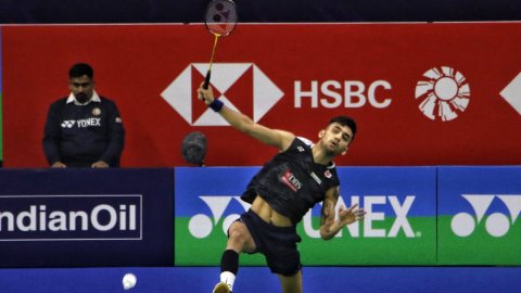   New Delhi: Indian badminton player Lakshya Sen in action during Badminton Yonex Sunrise India Open