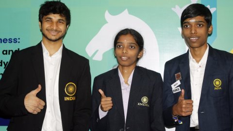 New Delhi: Indian professional chess players R.Praggnanandhaa, Vaishali Rameshbabu and Vidit Gujrath