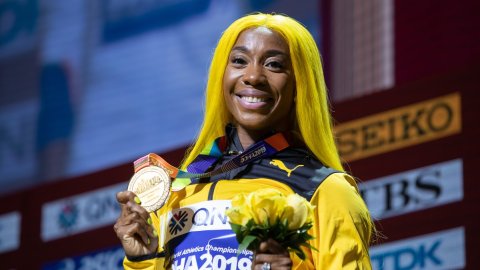 (011019) QATAR-DOHA-IAAF WORLD ATHLETICS CHAMPIONSHIPS-WOMEN'S 100M-AWARDING