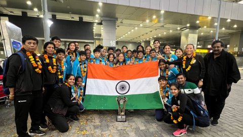 India U19 girls team returns to a grand welcome in New Delhi