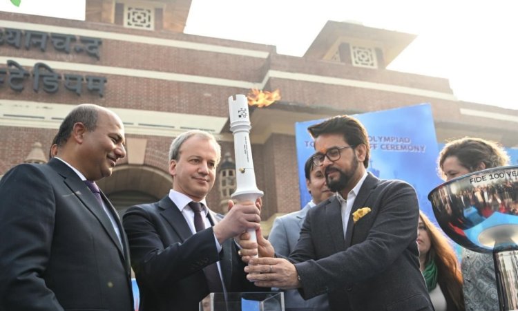 Sports Minister Anurag Thakur hands over Chess Olympiad Torch to Budapest