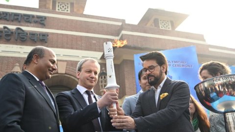 Sports Minister Anurag Thakur hands over Chess Olympiad Torch to Budapest