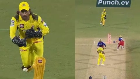 MS Dhoni runs out RCB batter Anuj Rawat with direct underarm throw Watch Video