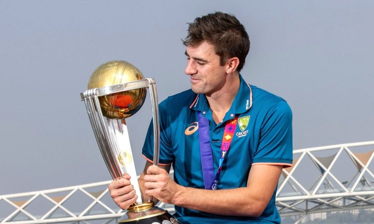 Ahmedabad: Australian captain Pat Cummins poses with the ICC Men's Cricket World Cup trophy