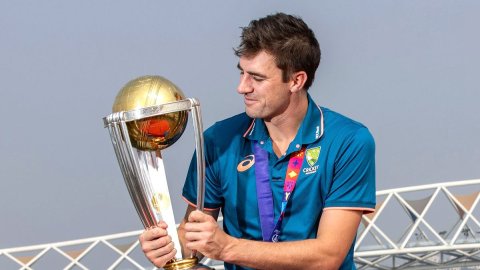 Ahmedabad: Australian captain Pat Cummins poses with the ICC Men's Cricket World Cup trophy