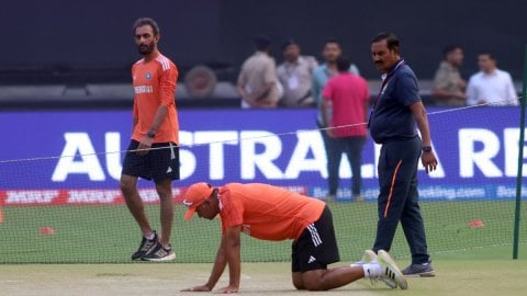 Ahmedabad: Indian players during a practice session ahead of the ICC Men’s Cricket World Cup 2023 fi