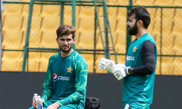 Bengaluru : Pakistani players during a practice session ahead of the ICC World Cup match