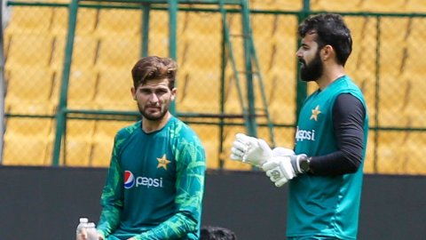 Bengaluru : Pakistani players during a practice session ahead of the ICC World Cup match