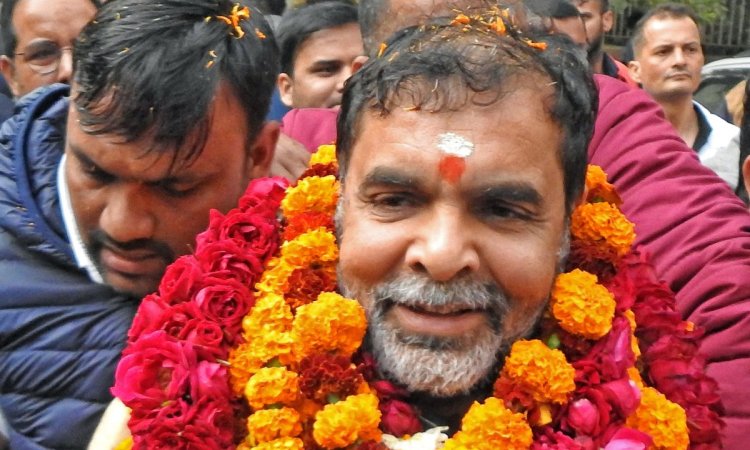 New Delhi: Sanjay Singh celebrates with supporters after being elected as the new president of the W