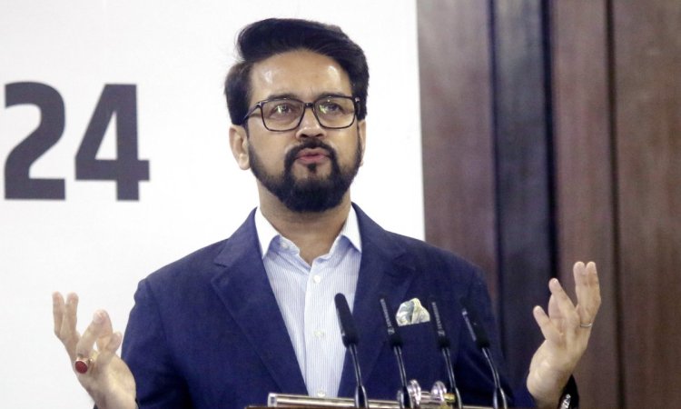 New Delhi : Union Minister for Youth Affairs and Sports Anurag Thakur speaks during the National You