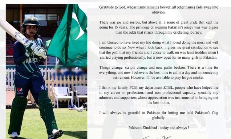 Pakistan batter Javeria Khan announces retirement from international cricket