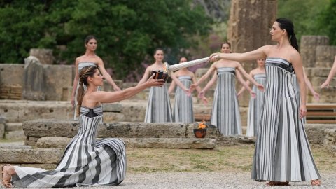 Flame for the Olympic Games Paris 2024 lit in a symbolic ceremony in Ancient Olympia