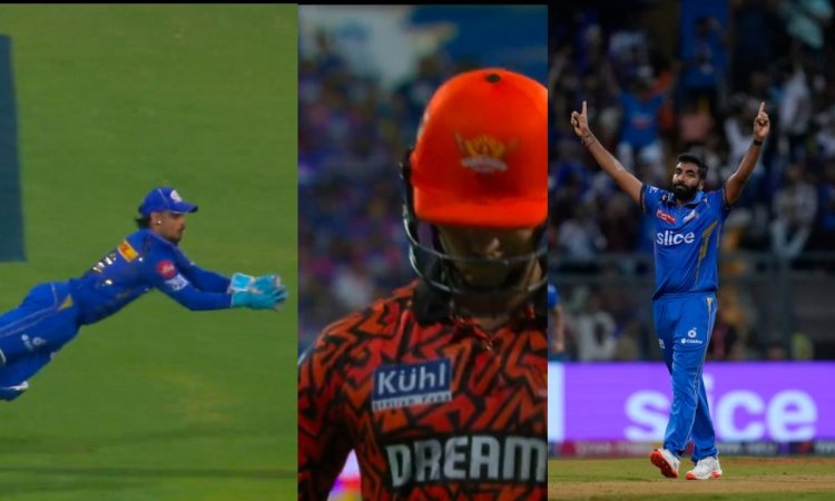 IPL 2024: बुमराह की गेंद पर ईशान ने डाइव लगाते हुए अभिषेक का पकड़ा बेहतरीन कैच, देखें Video 