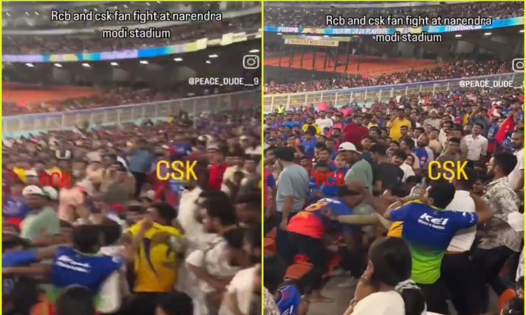 WATCH: नरेंद्र मोदी स्टेडियम में जमकर हुई मुक्केबाज़ी, रोकने से भी नहीं रुके CSK और RCB फैन