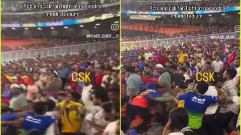 WATCH: नरेंद्र मोदी स्टेडियम में जमकर हुई मुक्केबाज़ी, रोकने से भी नहीं रुके CSK और RCB फैन