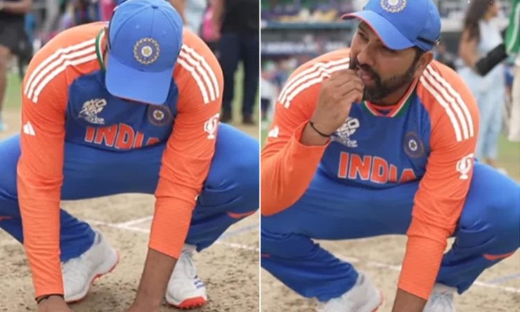 Rohit Sharma Eats Sand From Barbados Pitch After India's T20 World Cup Triumph