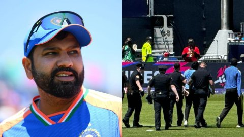 T20 WC 2024: रोहित के प्रति दीवानगी दिखाने के लिए पिच पर उनसे मिलने पहुंचा फैन, सुरक्षाकर्मियों ने ध