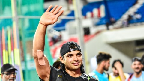 Bhubaneswar: Neeraj Chopra of Haryana during the men's Javelin Throw event at the 27th National Fede