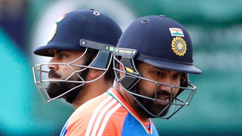 (File photo): Indian cricketers Rohit Sharma and Virat Kohli during the ICC Men's T20 World Cup