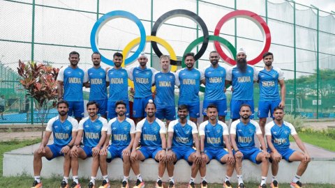 Indian men's hockey team poses in Olympic jersey 