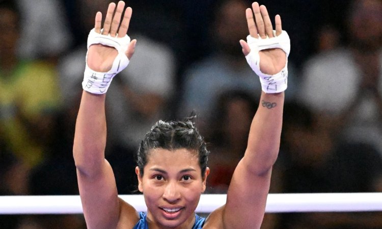 Paris: India's Lovlina Borgohain and Norway's Sunniva Hofstad in action during women's boxing 75 kg 