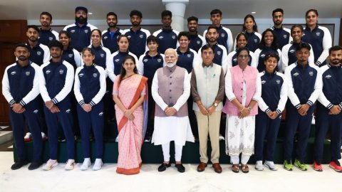 Prime Minister Modi interacts with India's Olympics-bound contingent before departure for Paris