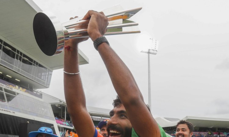 Barbados: Indian players celebrate their victory in the ICC Men's T20 Cricket World Cup Final match 