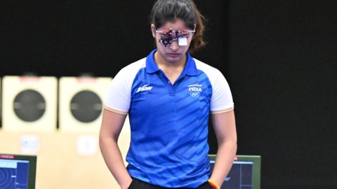 Chateauroux: India's Manu Bhaker reacts after getting eliminated from the 25m pistol women's final a