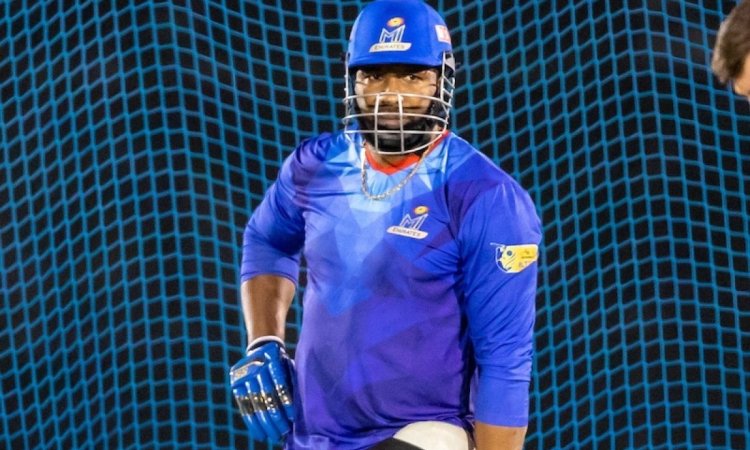 Kieron Pollard, Captain, MI Emirates during the training session at the ICC Cricket Academy in Dubai