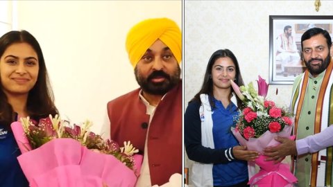 Olympic medal winners Manu Bhakar, Sarabjot Singh call on Haryana & Punjab CMs