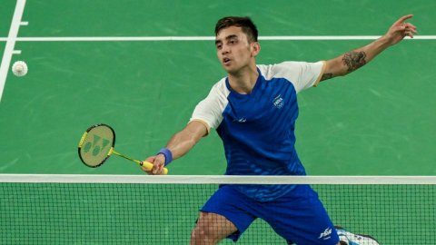 Paris : India's Lakshya Sen during the men's singles badminton quarter final match at the Paris Olym