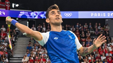 Paris : India's Lakshya Sen during the men's singles badminton semifinal match at Paris Olympics 202