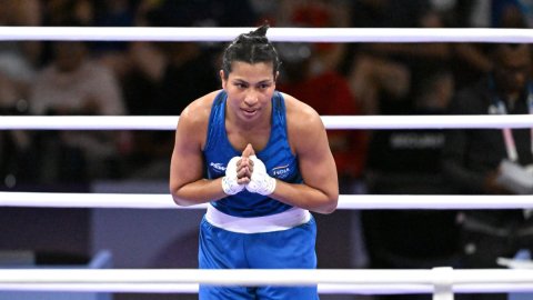 Paris: India's Lovlina Borgohain and Norway's Sunniva Hofstad in action during women's boxing 75 kg 