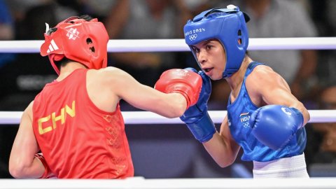 Paris: India's Nikhat Zareen and China's Wu Yu in action during women's boxing 50 kg round of 16 at 