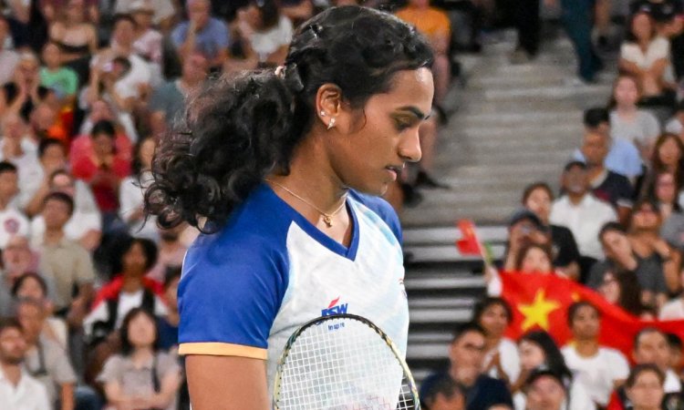 Paris : India's PV Sindhu during the women's singles badminton round of 16 match at the Paris Olympi