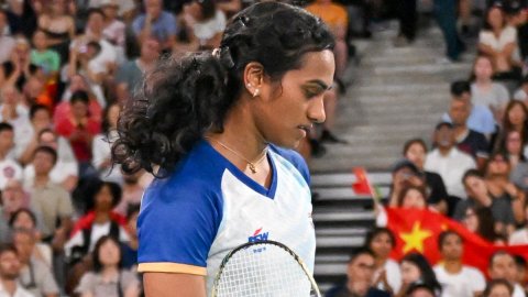 Paris : India's PV Sindhu during the women's singles badminton round of 16 match at the Paris Olympi