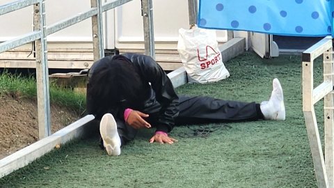 Paris: India's Vinesh Phogat during her cool-down exercises after the women's freestyle 50kg wrestli