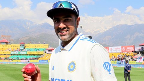 Dharamshala : India's Ravichandran Ashwin poses for photograph after India won the fifth test match 