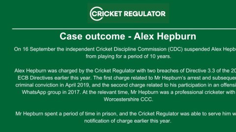 Former Worcestershire cricketer Alex Hepburn receives 10-year suspension