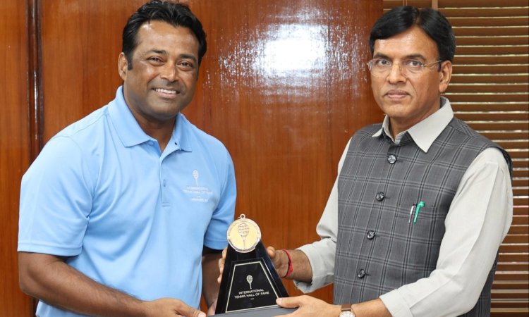 Sports Minister Mansukh Mandaviya meets International Tennis Hall of Famer Leander Paes