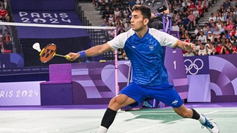 Paris : India's Lakshya Sen in action during the men's singles badminton bronze medal match at the P