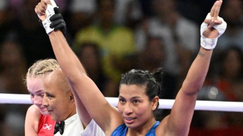 Paris: India's Lovlina Borgohain and Norway's Sunniva Hofstad in action during women's boxing 75 kg 