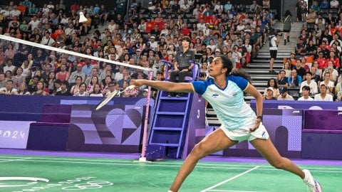 Paris : India's PV Sindhu during the women's singles badminton round of 16 match at the Paris Olympi