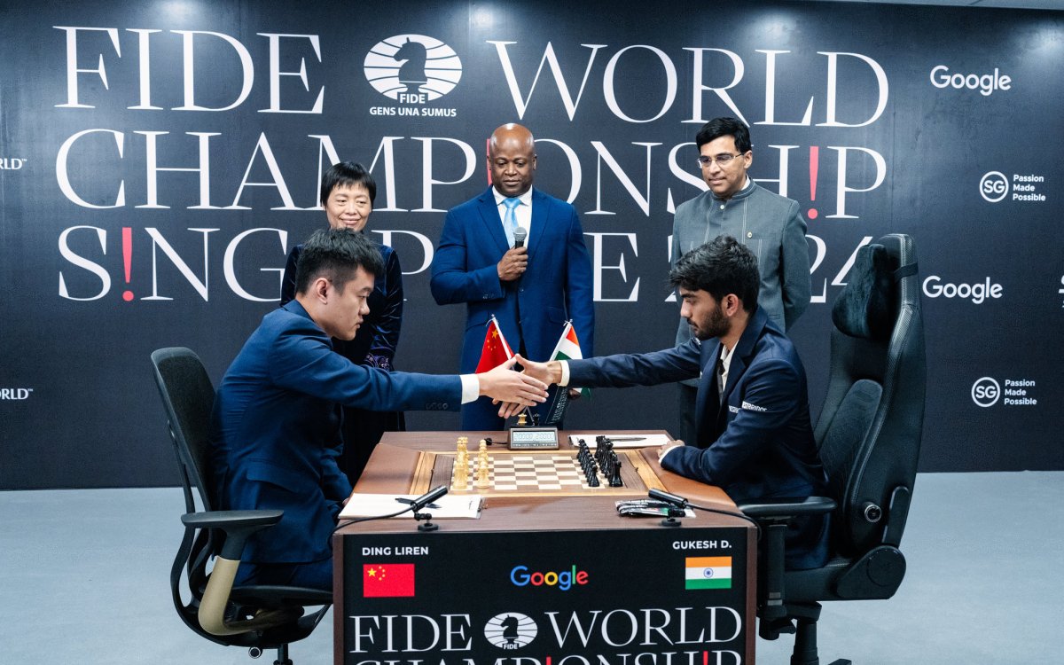 World Chess Championship Gukesh Holds Ding Liren With Black Pieces In